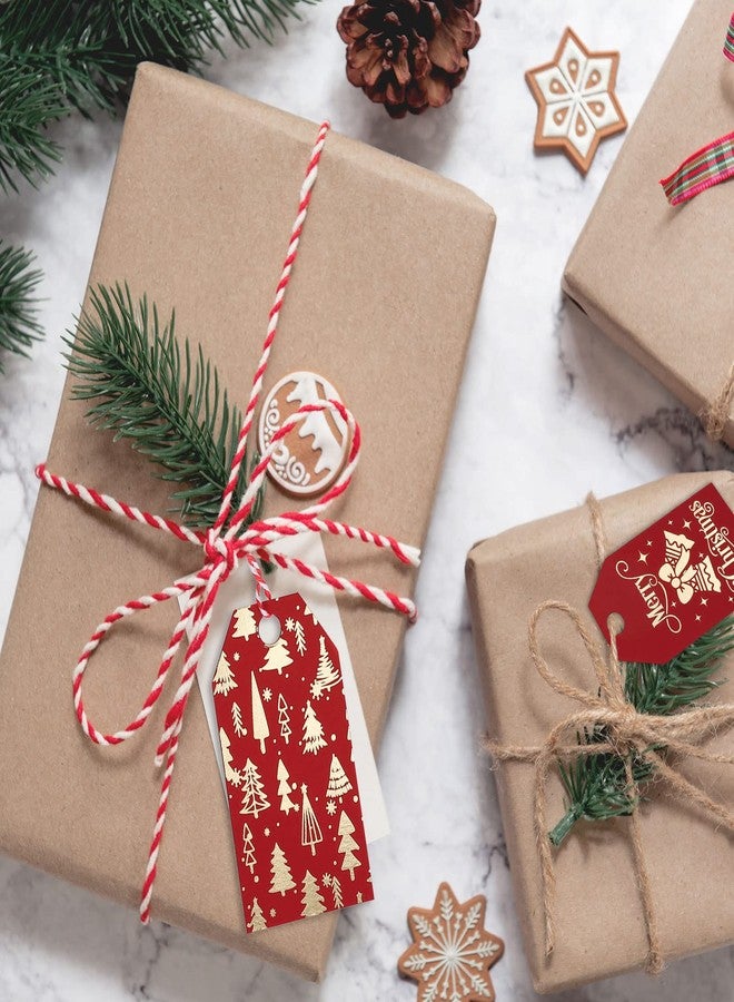 Whaline 120Pcs Christmas Gold Foil Paper Gift Tags Red Holiday Hang Name Tags with 32.8Ft Cotton Rope 10 Designs Metallic Glittery Holiday Wish Labels for for DIY Xmas Present, Xmas Party Decoration - Image 4